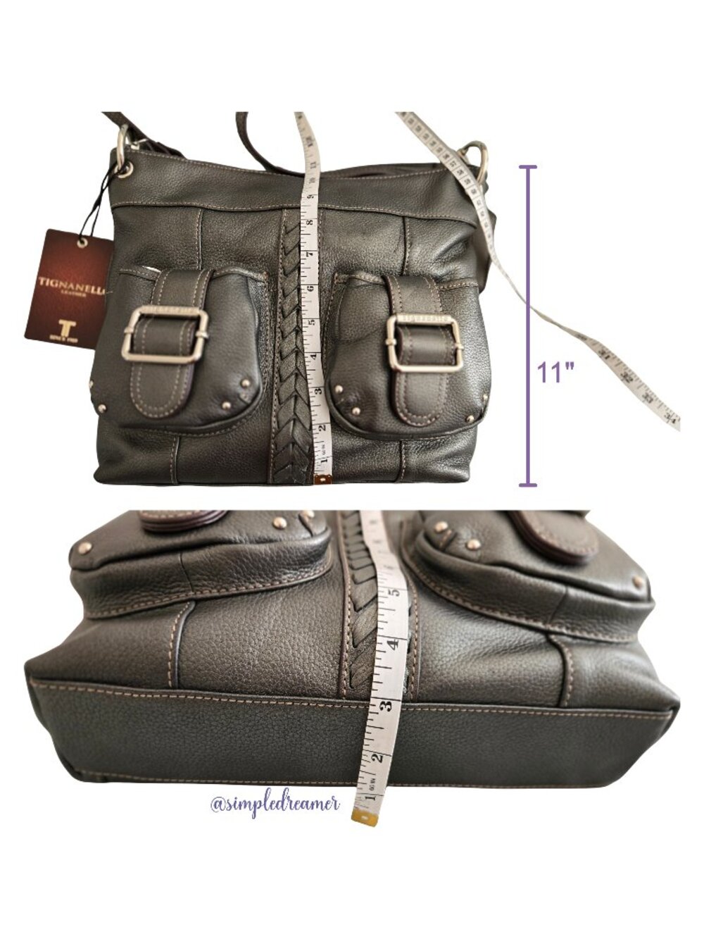 Tignanello Leather Convertible Shoulder Bag Braided Accents NWT (Color: Zinc) - Picture 7 of 8